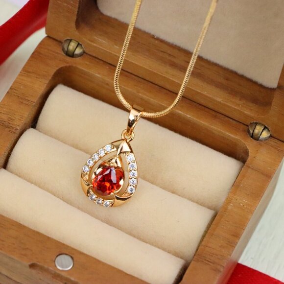 "Red Pear-Shaped Pendant with Gold Finish and Dazzling Accents, XPPT1802 - Picture 8 of 13